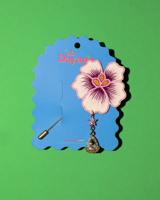 White Purple Dangle Batik Lapel Pin