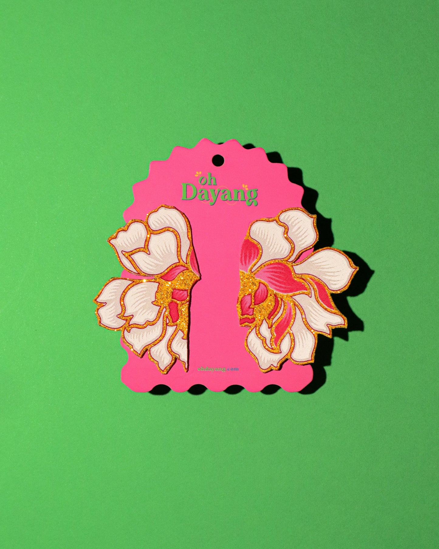 White Pink Batik Stud Earrings