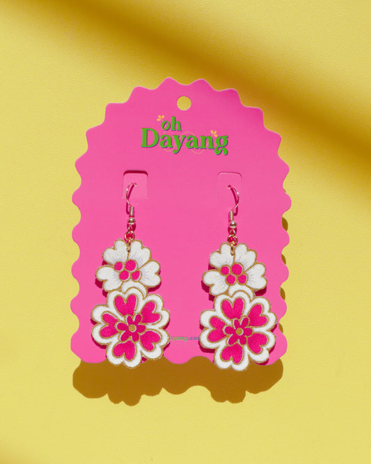 Green/ Pink Batik Hook Earrings