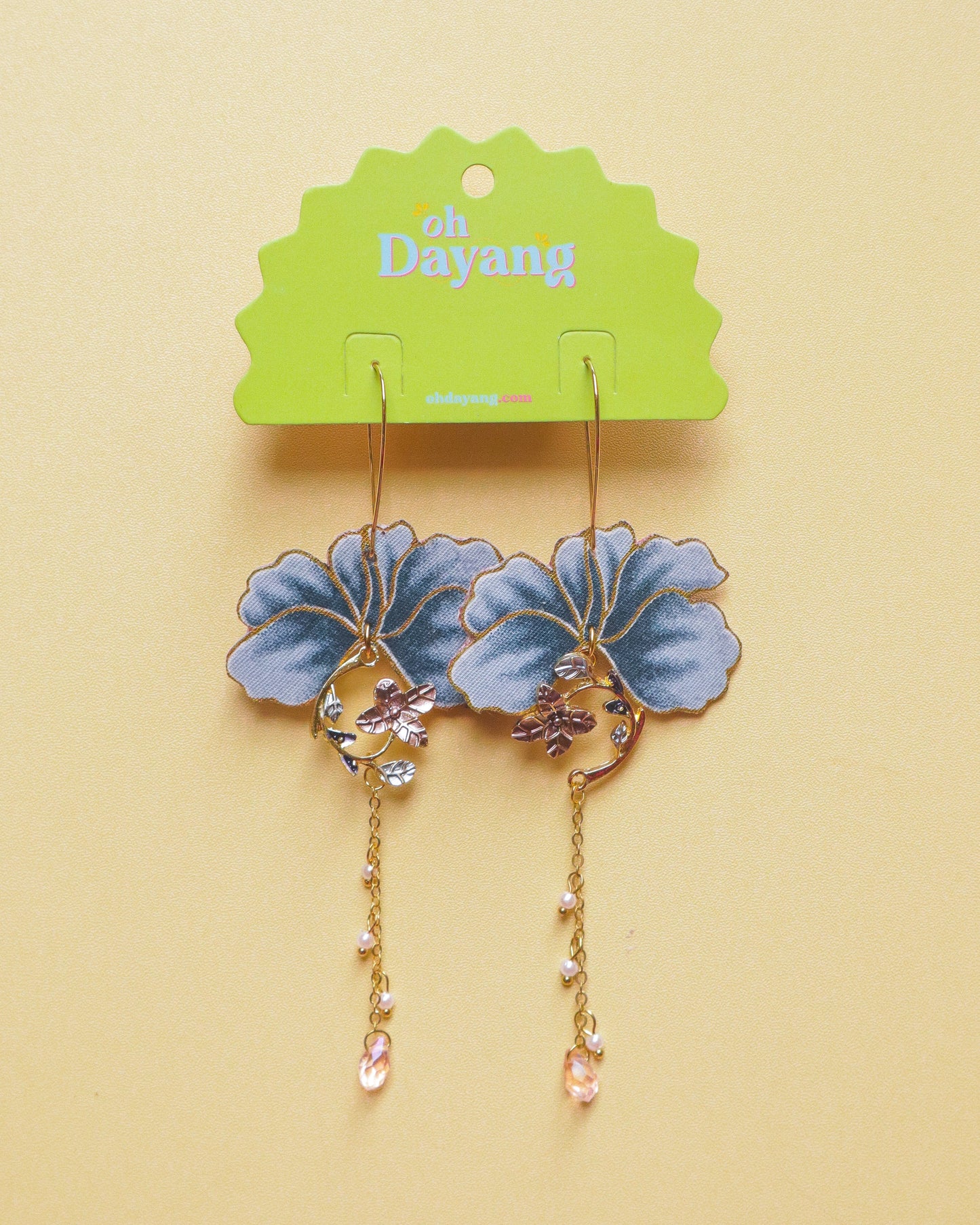 Roselle Hibiscus Hoop Dangle Earrings