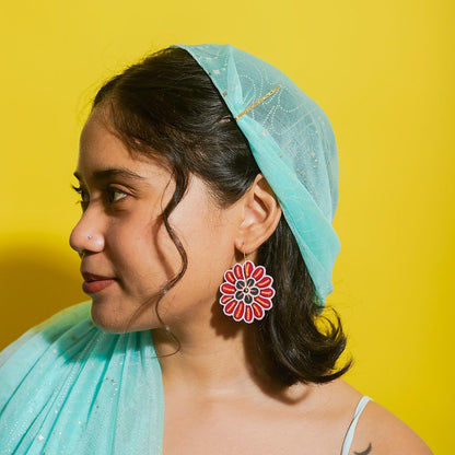 Diti Dangle Bunga Batik Hoop Earrings