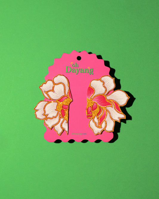 White Pink Batik Stud Earrings