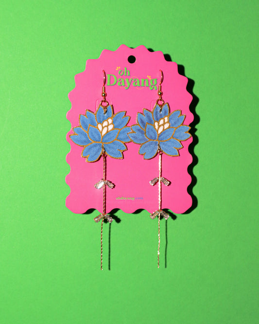 Blue Lotus Dangle Hook Earrings