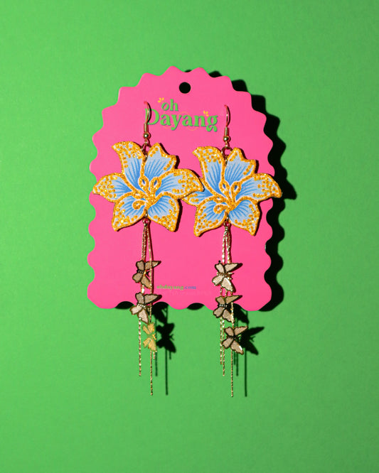 Blue Lily Dangle Hook Earrings