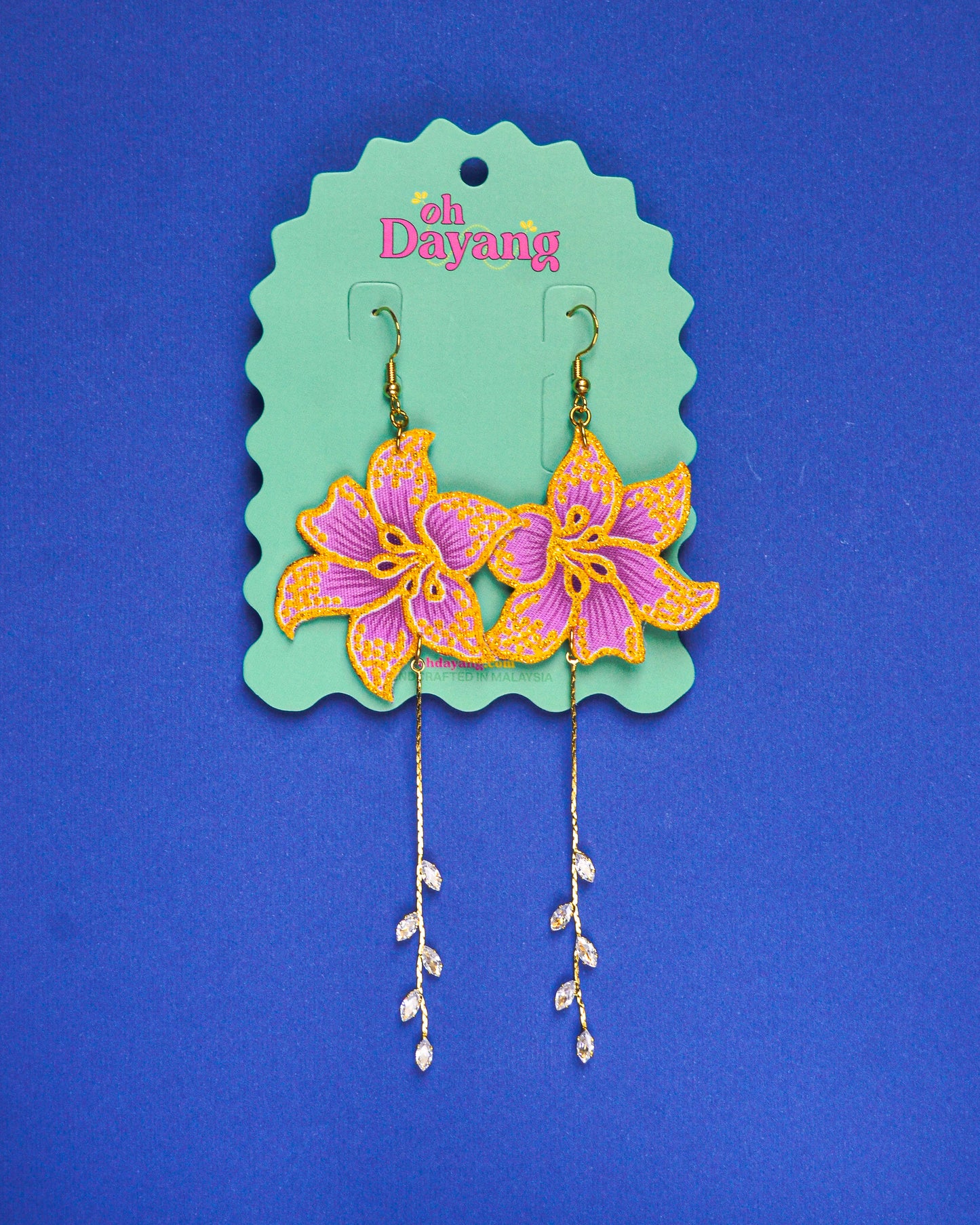 Purple Batik Dangle Earrings