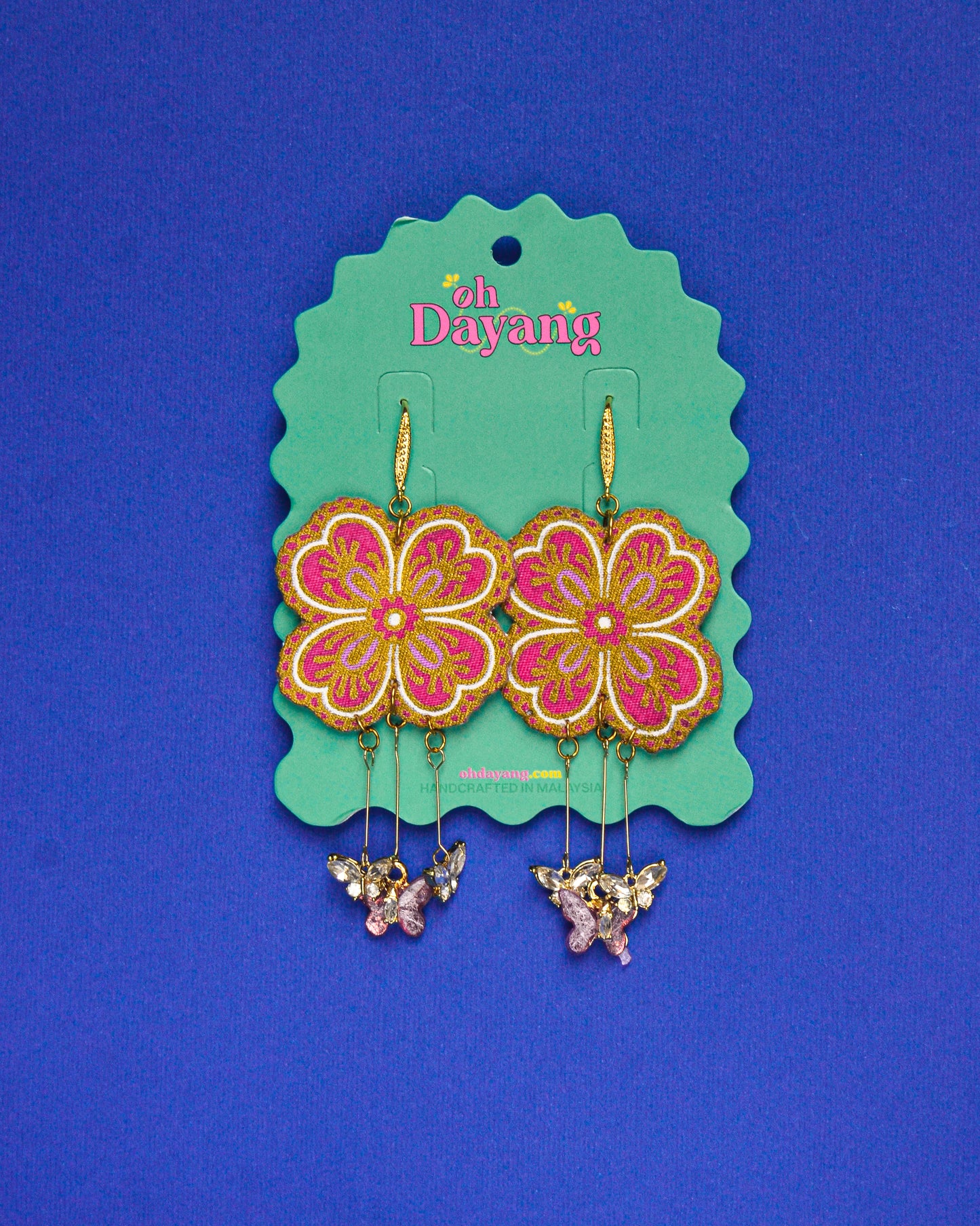 Pink/ Maroon Batik Dangle Earrings
