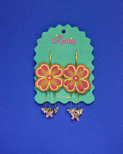 Pink/ Maroon Batik Dangle Earrings