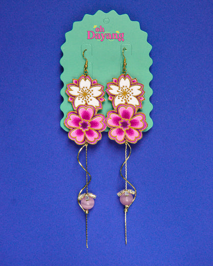 Purple Batik Dangle Earrings