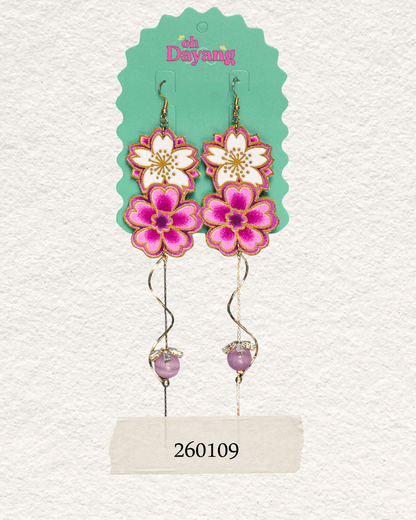 Purple Batik Dangle Earrings