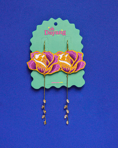 Purple Batik Dangle Earrings