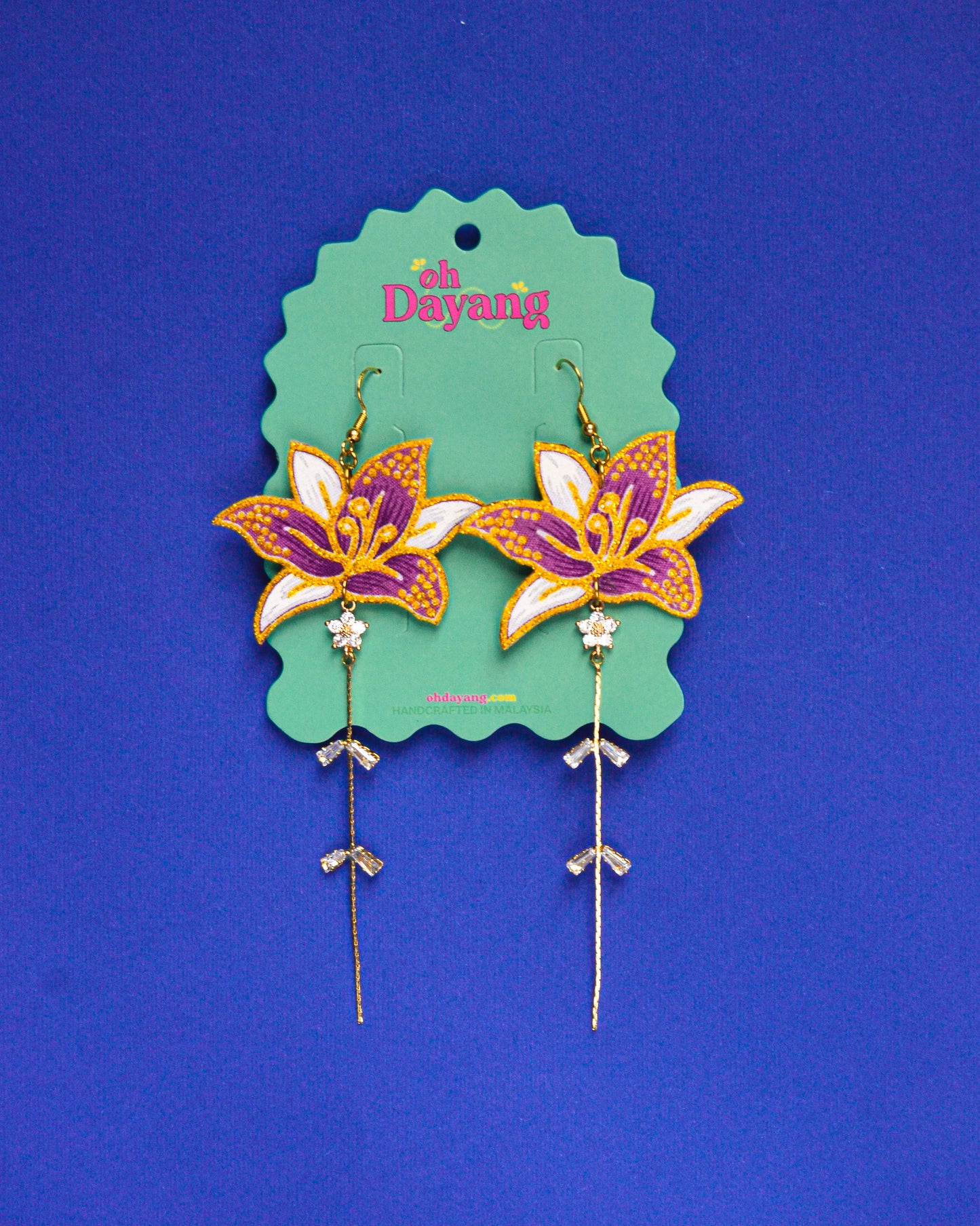 Purple Batik Dangle Earrings