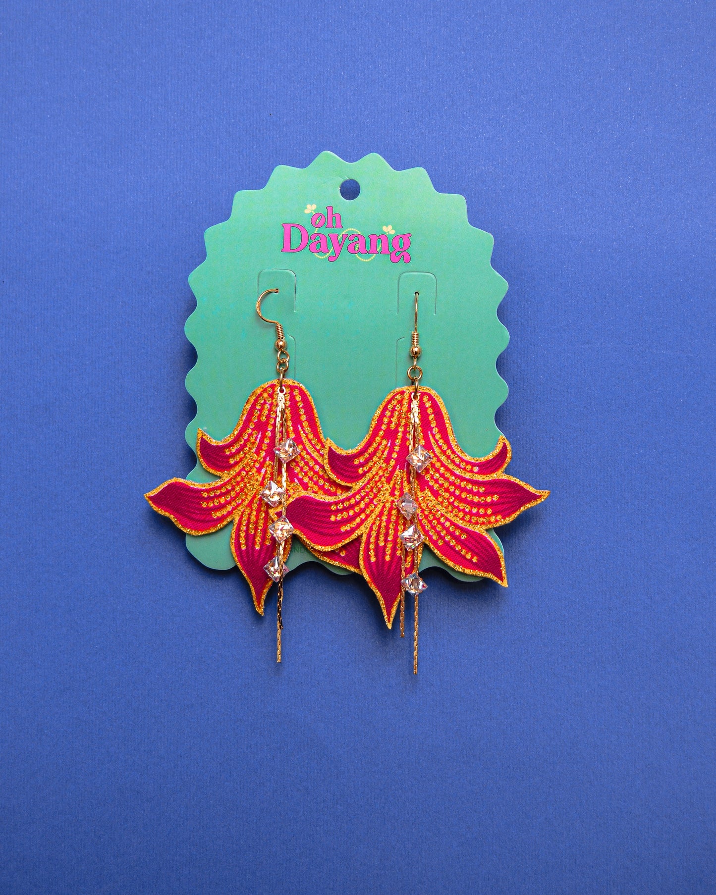 Pink/ Maroon Batik Dangle Earrings