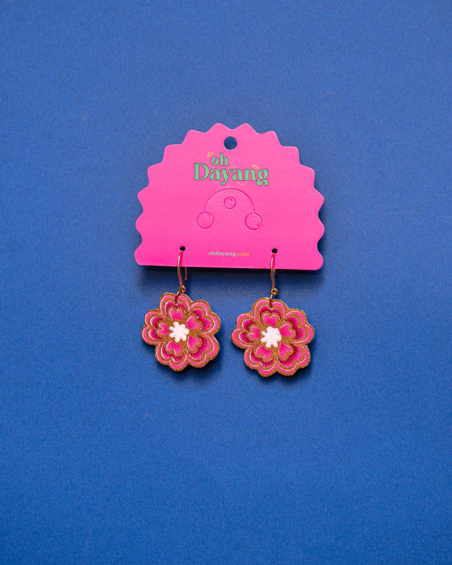 Green/ Pink Batik Hook Earrings