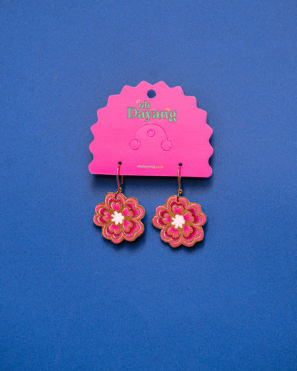 Green/ Pink Batik Hook Earrings