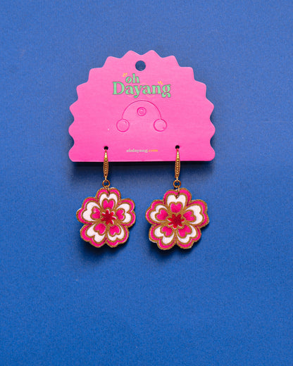 Green/ Pink Batik Hook Earrings