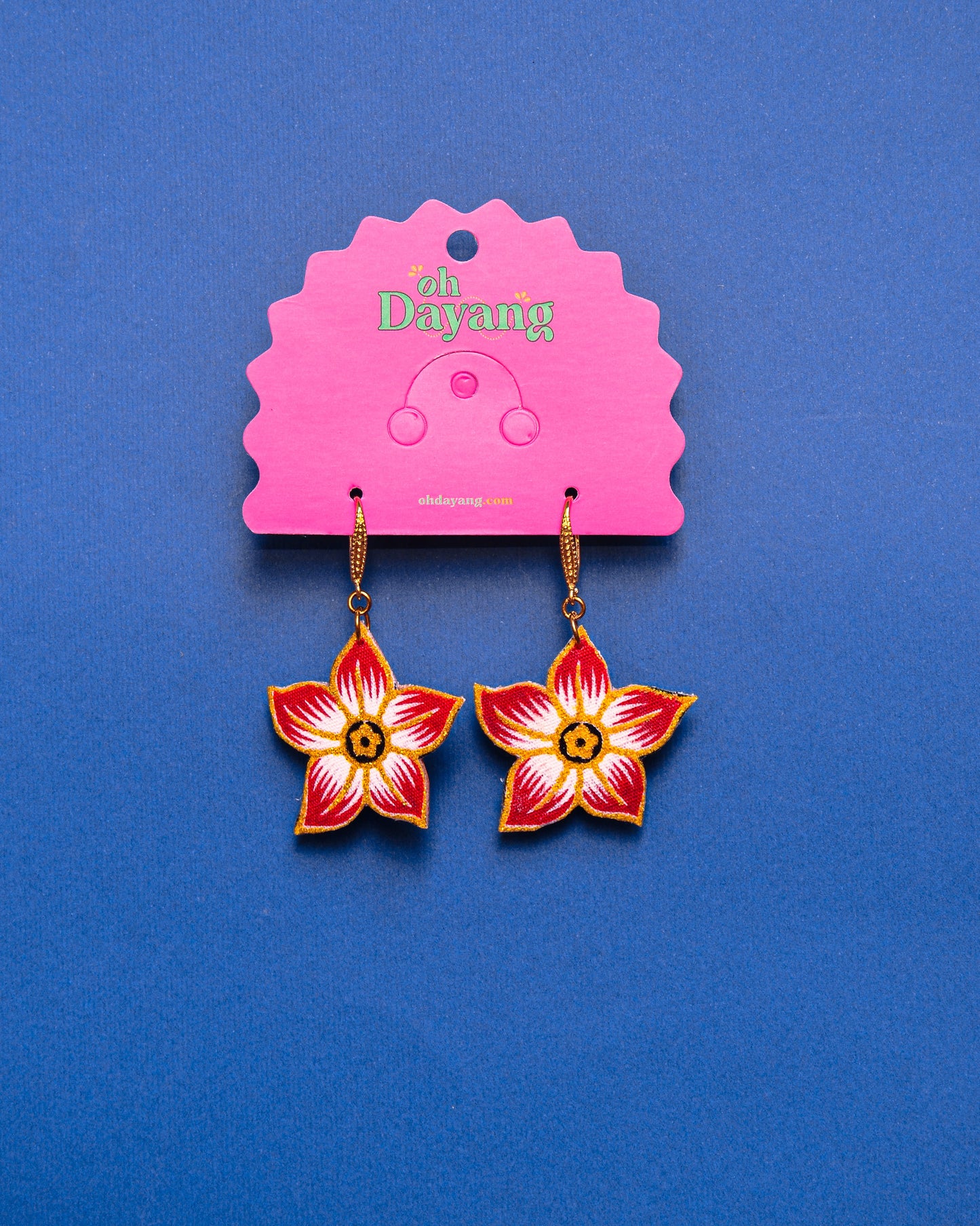 Green/ Pink Batik Hook Earrings