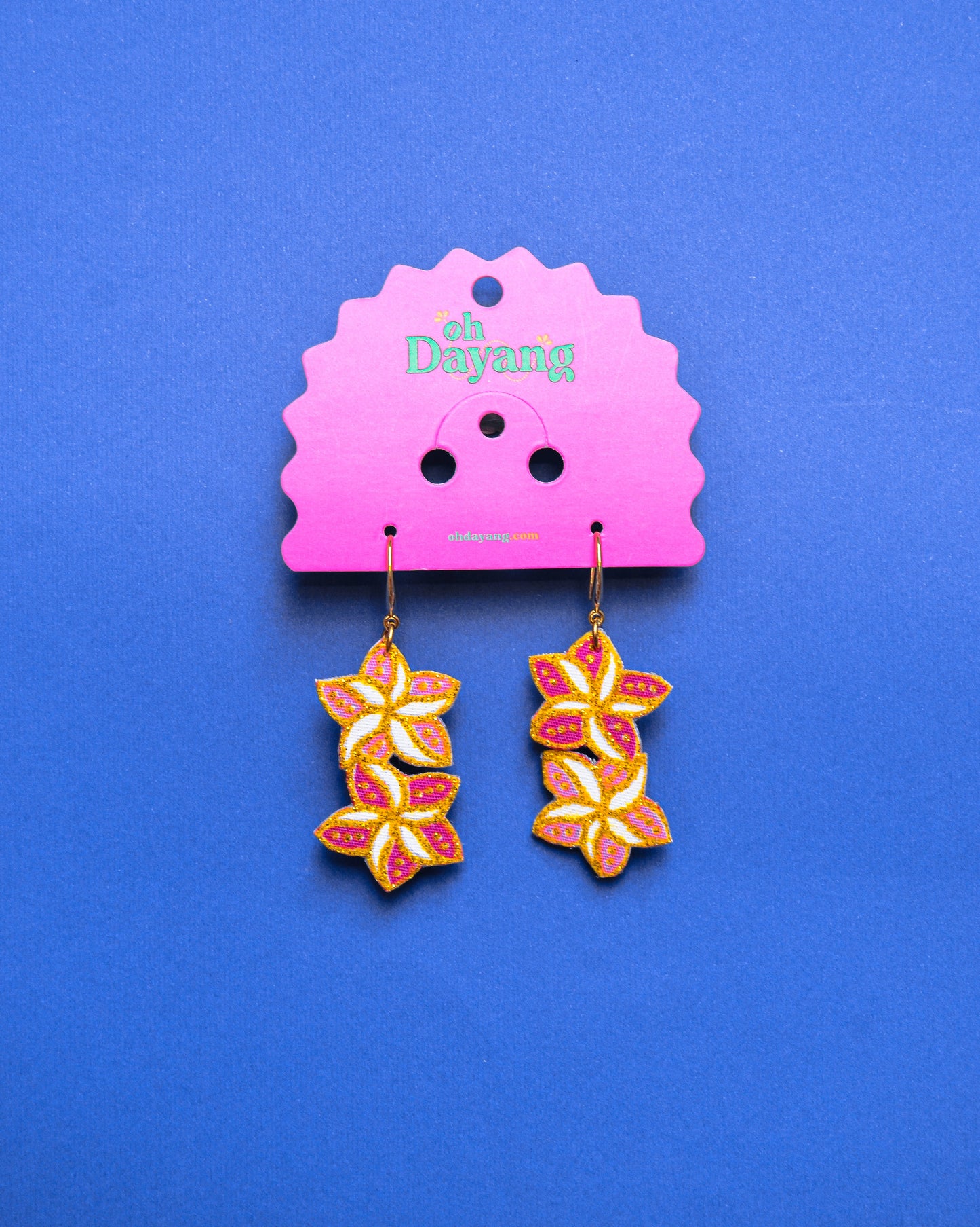 Green/ Pink Batik Hook Earrings