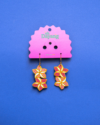 Green/ Pink Batik Hook Earrings