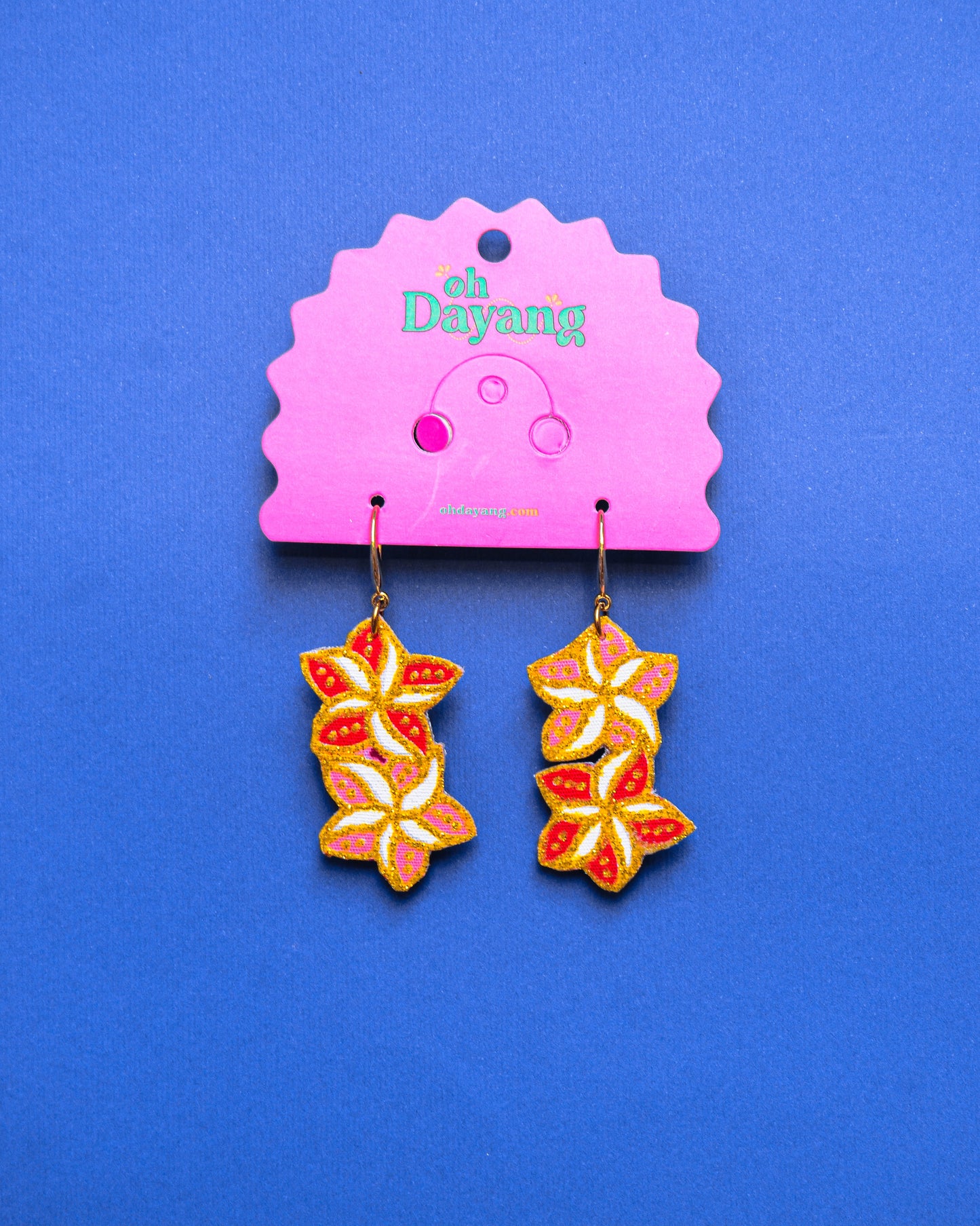 Green/ Pink Batik Hook Earrings