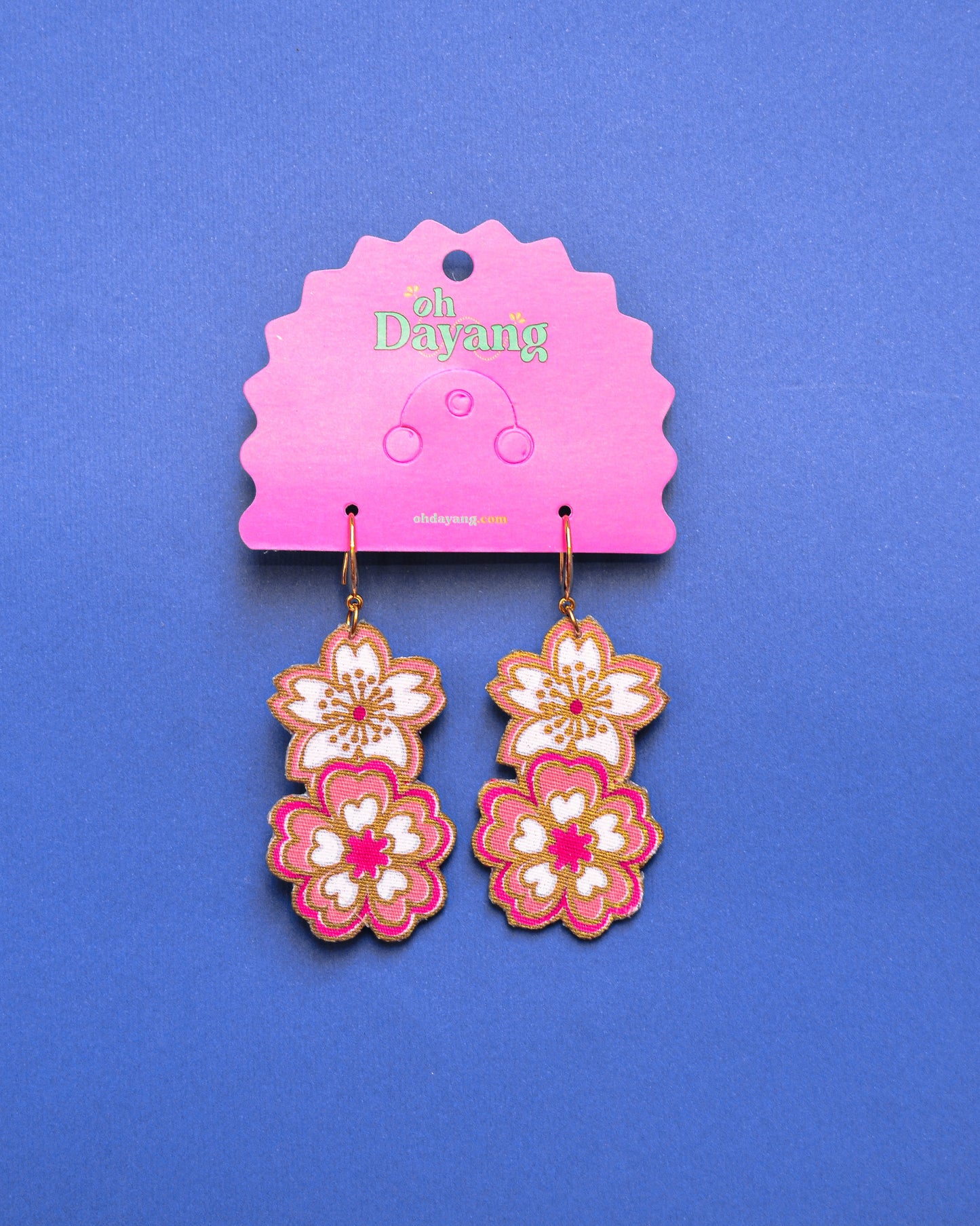 Green/ Pink Batik Hook Earrings