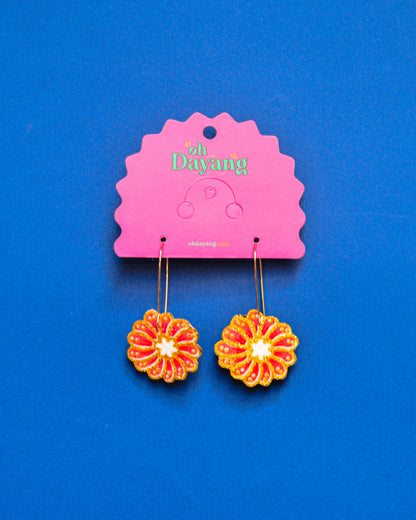Orange/ Purple Batik Hoop Earrings