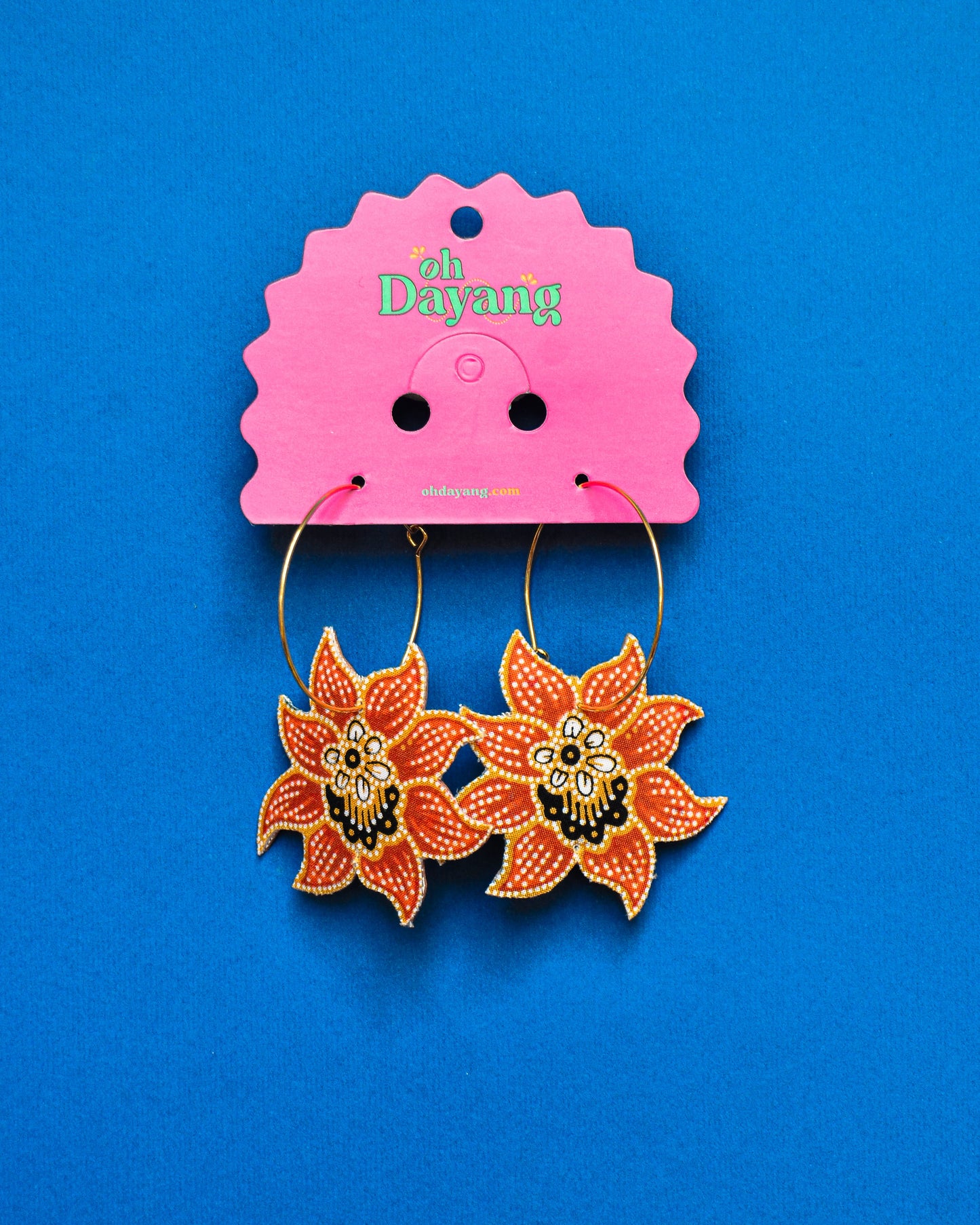 Orange/ Purple Batik Hoop Earrings