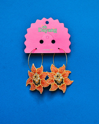 Orange/ Purple Batik Hoop Earrings
