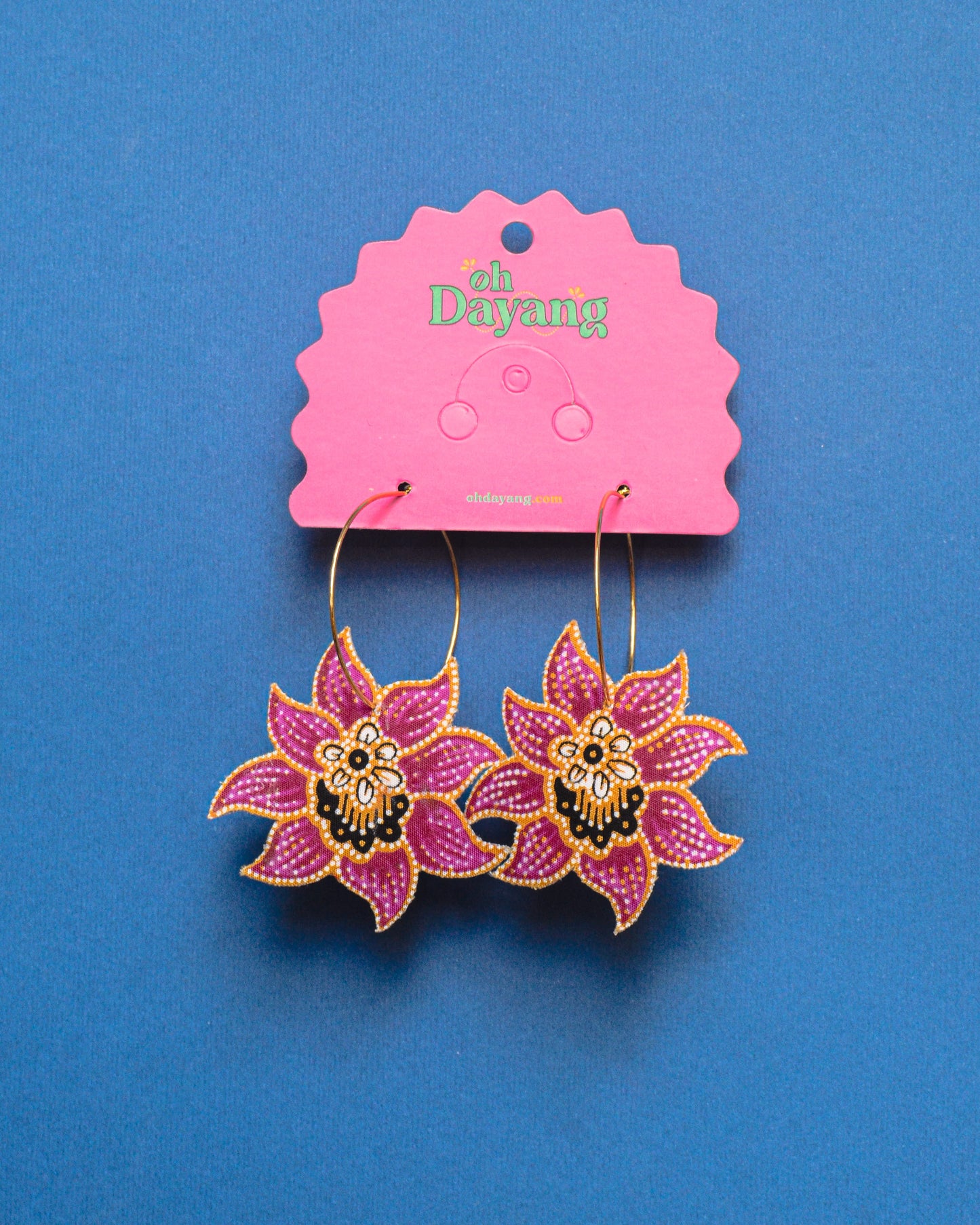 Orange/ Purple Batik Hoop Earrings