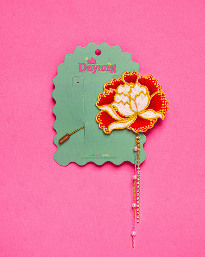 Green/ Red Batik Dangling Lapel Pin