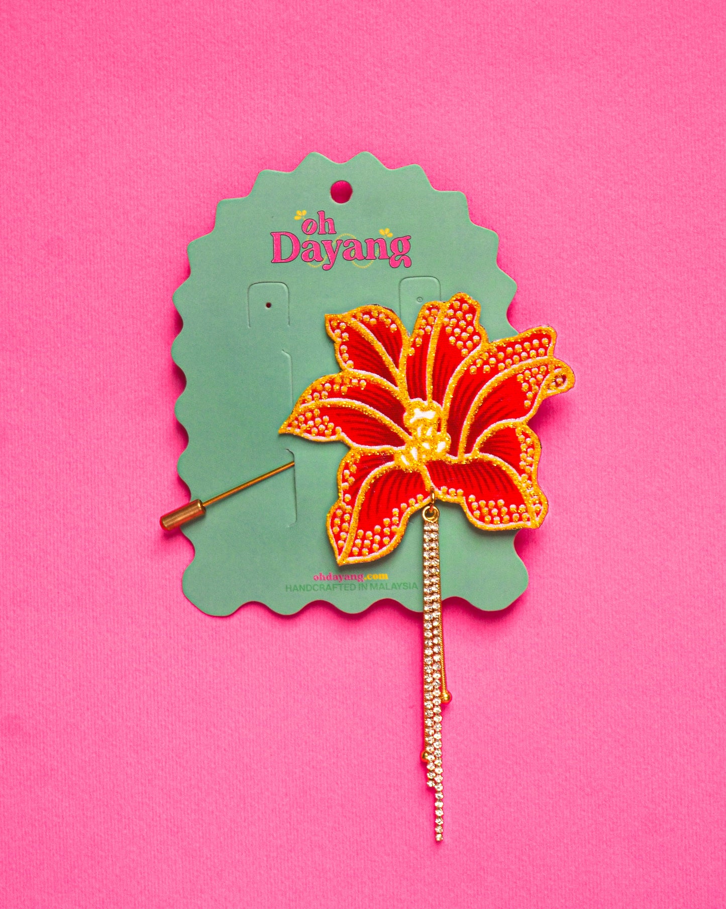 Green/ Red Batik Dangling Lapel Pin