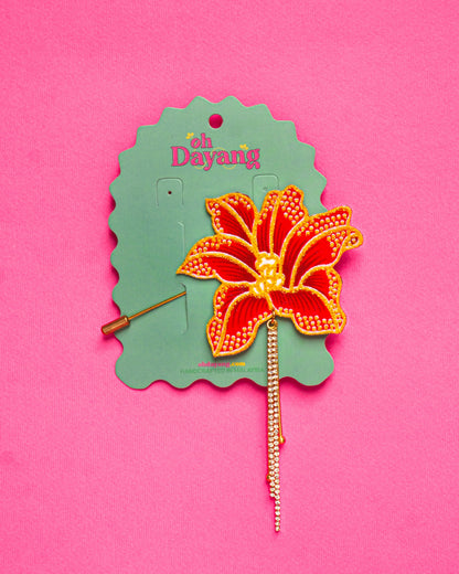Green/ Red Batik Dangling Lapel Pin