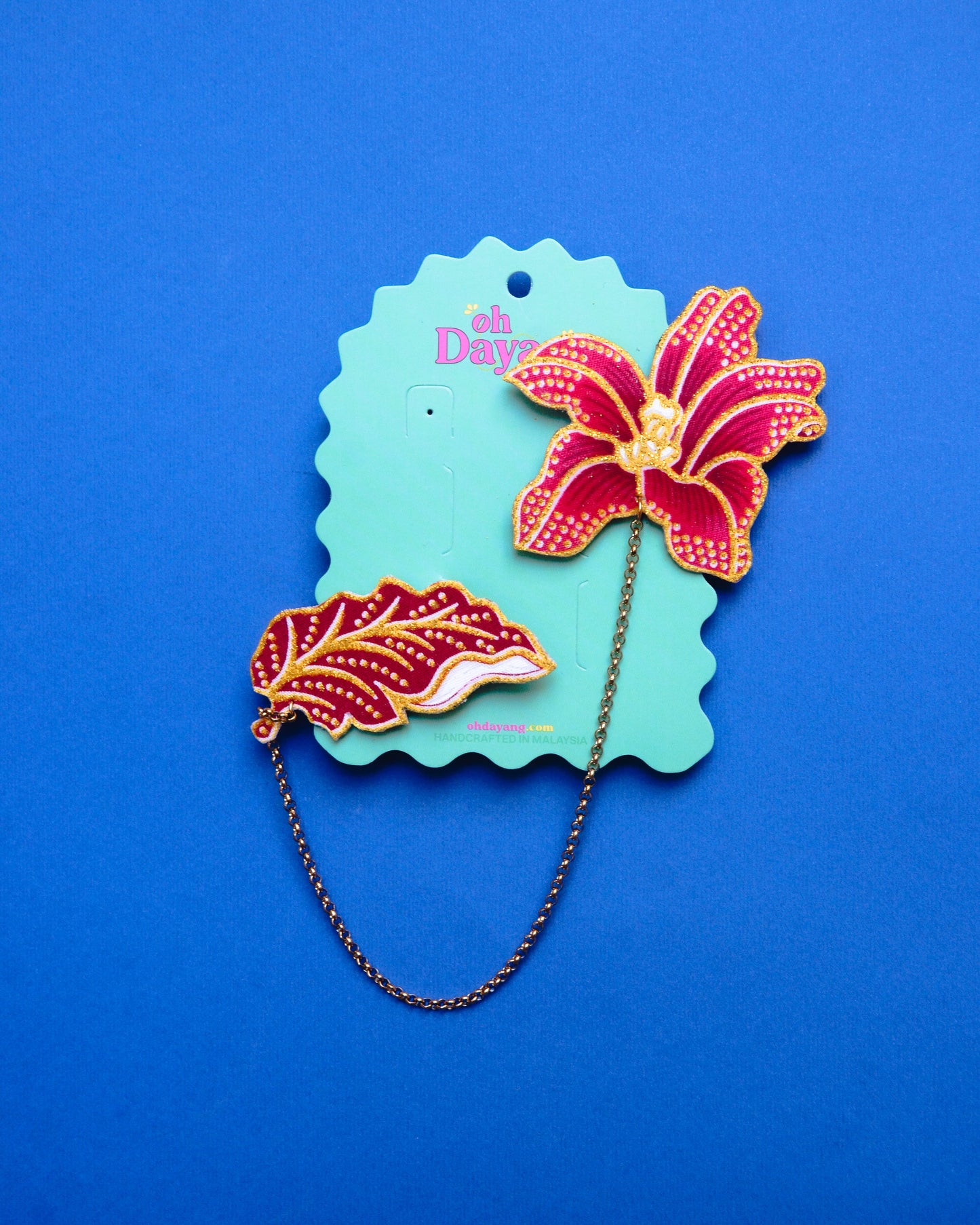 Red/ Pink Batik Kerongsang Chain