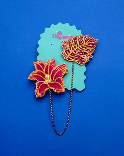 Red/ Pink Batik Kerongsang Chain
