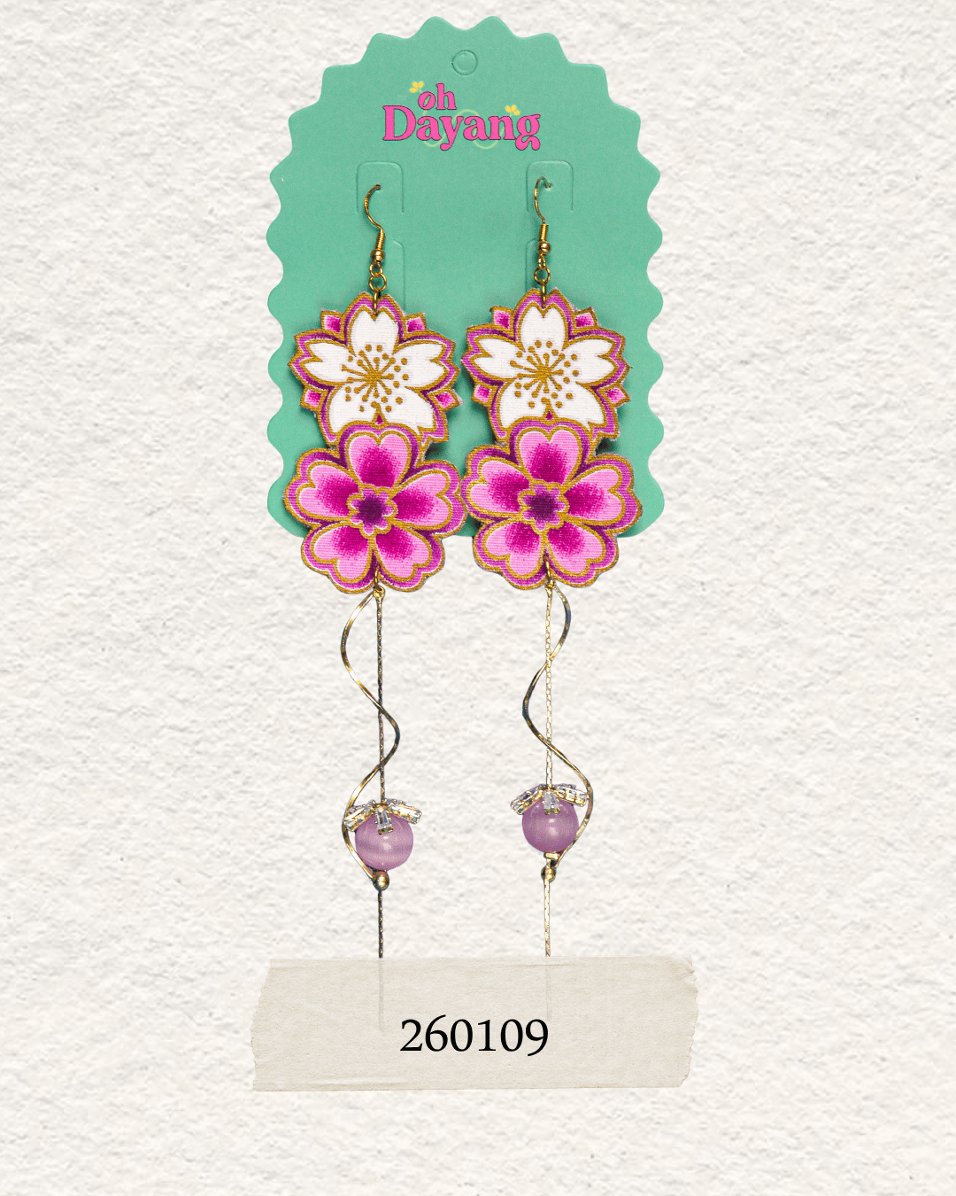 Pink/ Maroon Batik Dangle Earrings