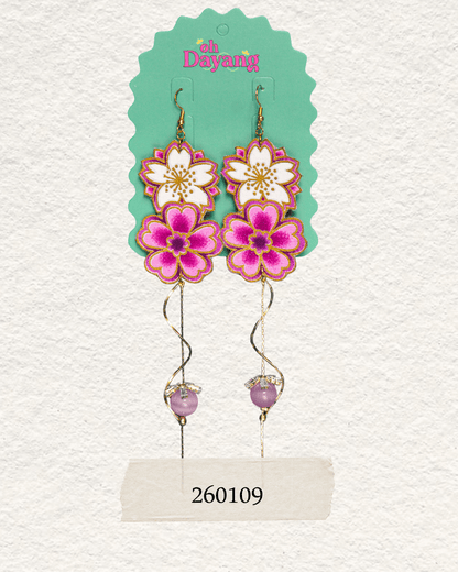 Pink/ Maroon Batik Dangle Earrings