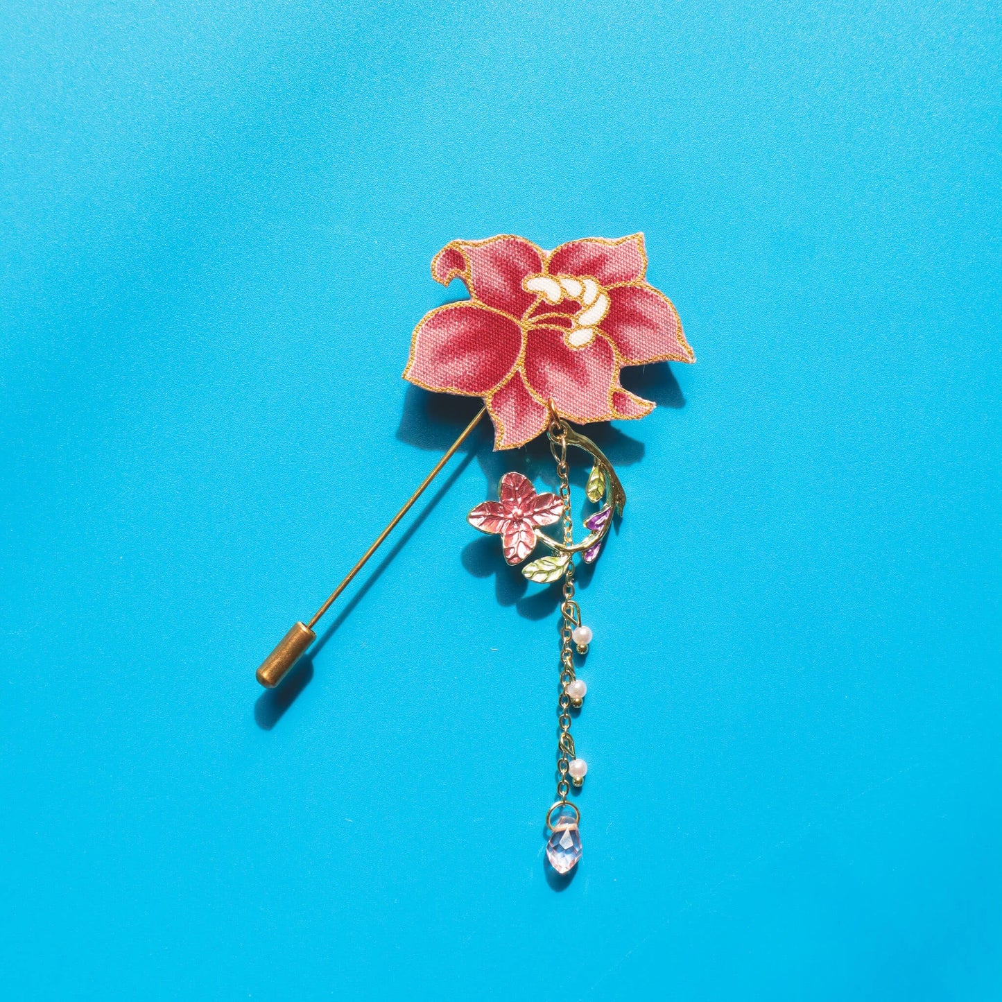 Camellia Dangle Batik Lapel Pin