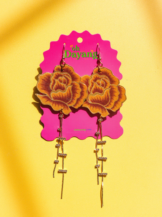 Golden Rose Dangle Hook Earrings