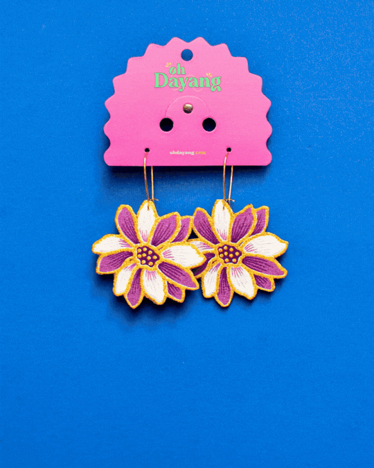 Orange/ Purple Batik Hoop Earrings
