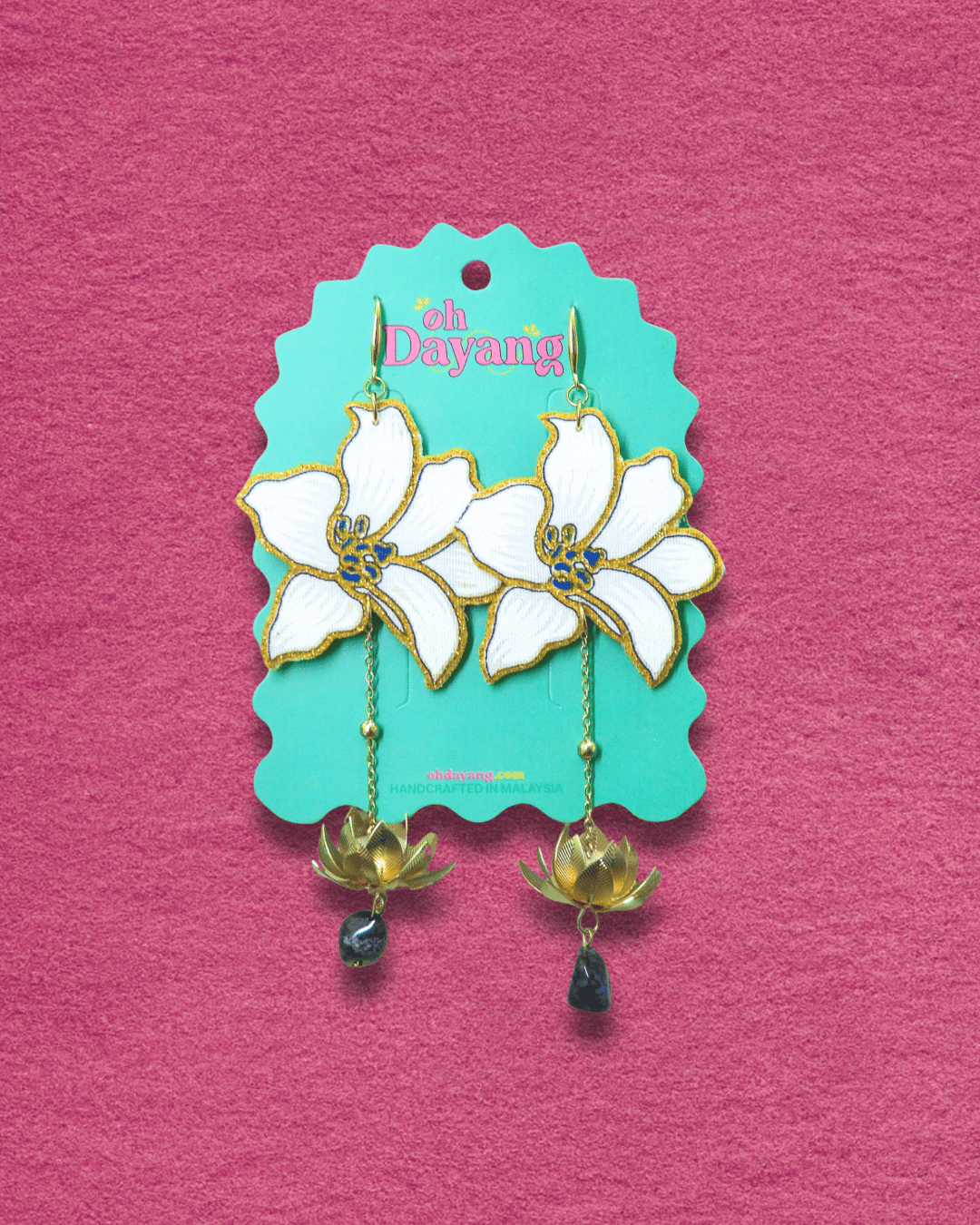 Teratai Embun Dangle Batik Hook Earrings