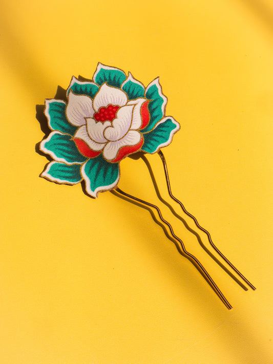 Teal Lotus Hair Pin