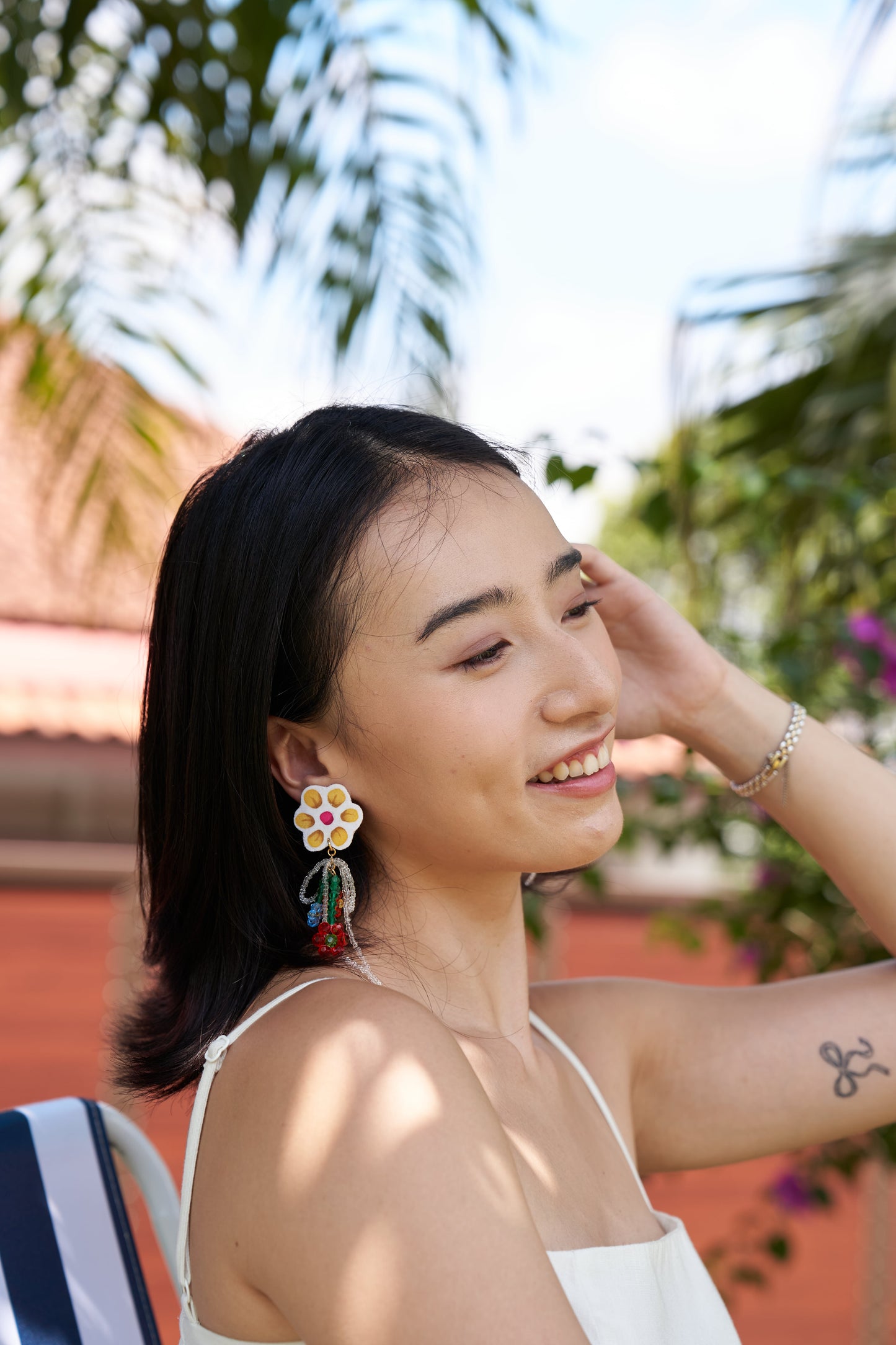 Hana Beaded Dangle Stud Earrings