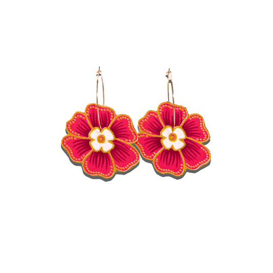 Ruby Blossom Batik Hoop Earrings